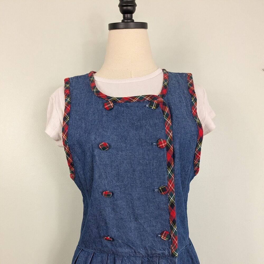 Talbots Midi Jumper Dress 6P Blue Denim Tartan Plaid Vintage 90s Teacher Preppy - Picture 5 of 10
